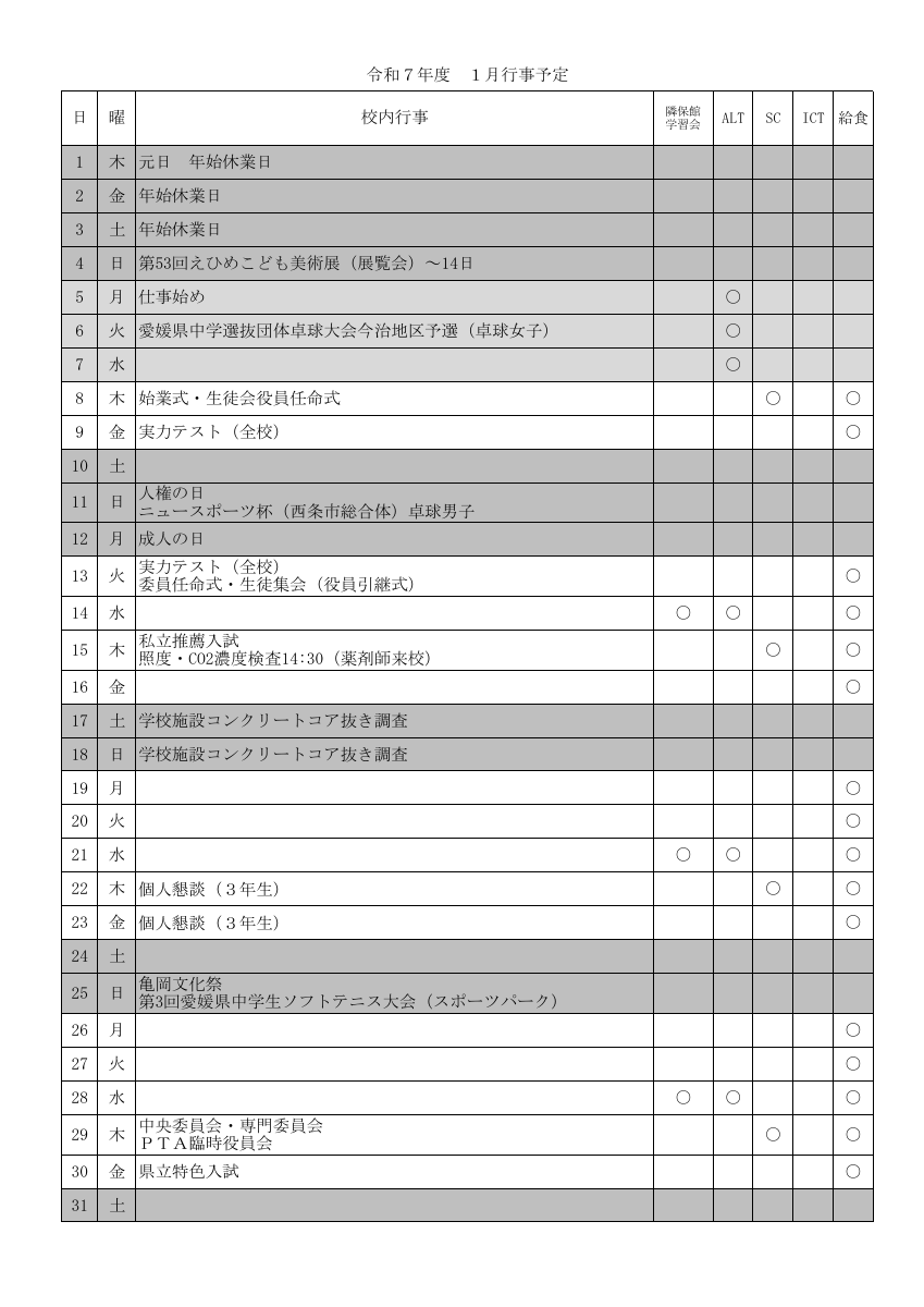 R７年度　１月行事予定.pdfの1ページ目のサムネイル